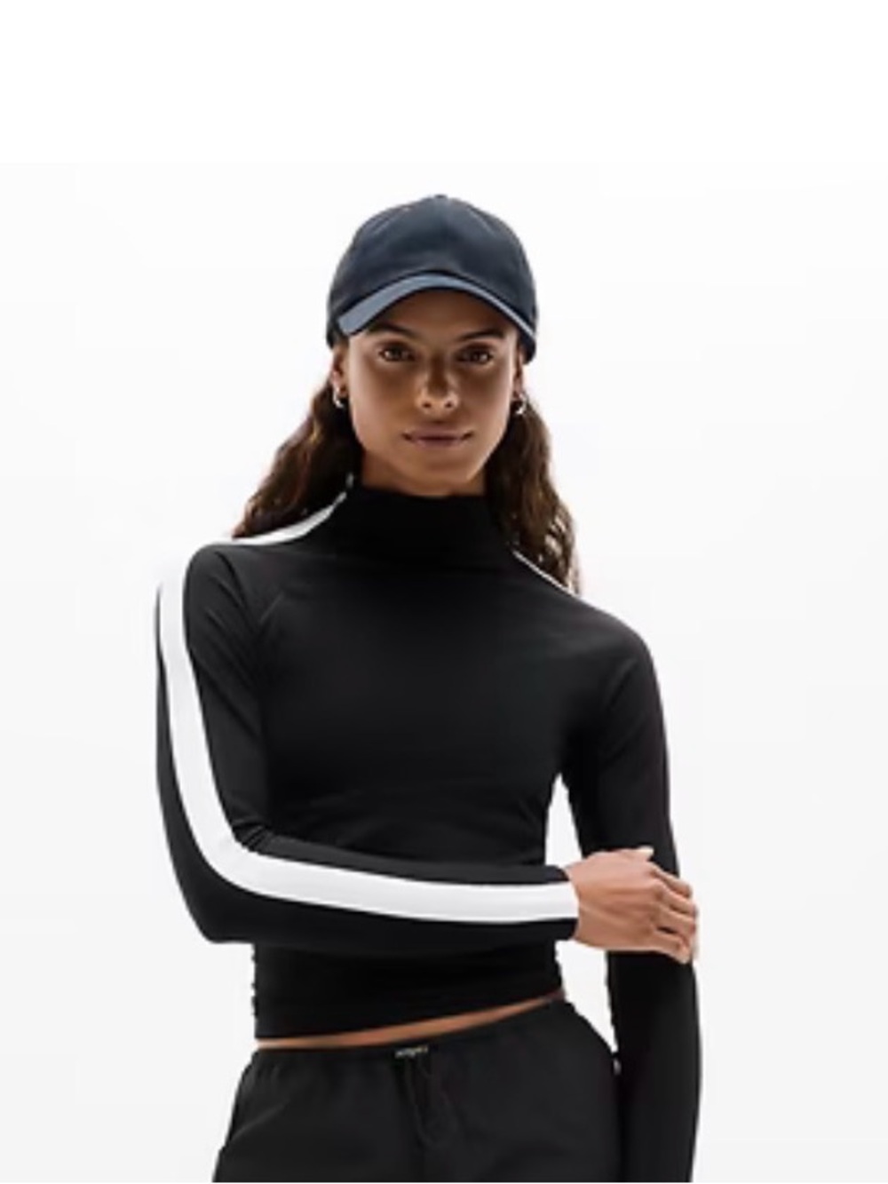 Athleta Renew Seamless Mock Neck Long Sleeve Top Black White Size Small